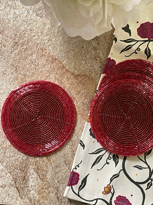 Red beaded coasters